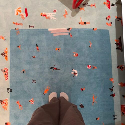 蓝色多巴胺卧室地毯2025新款中古风包豪斯女孩房间地垫床边毯客厅