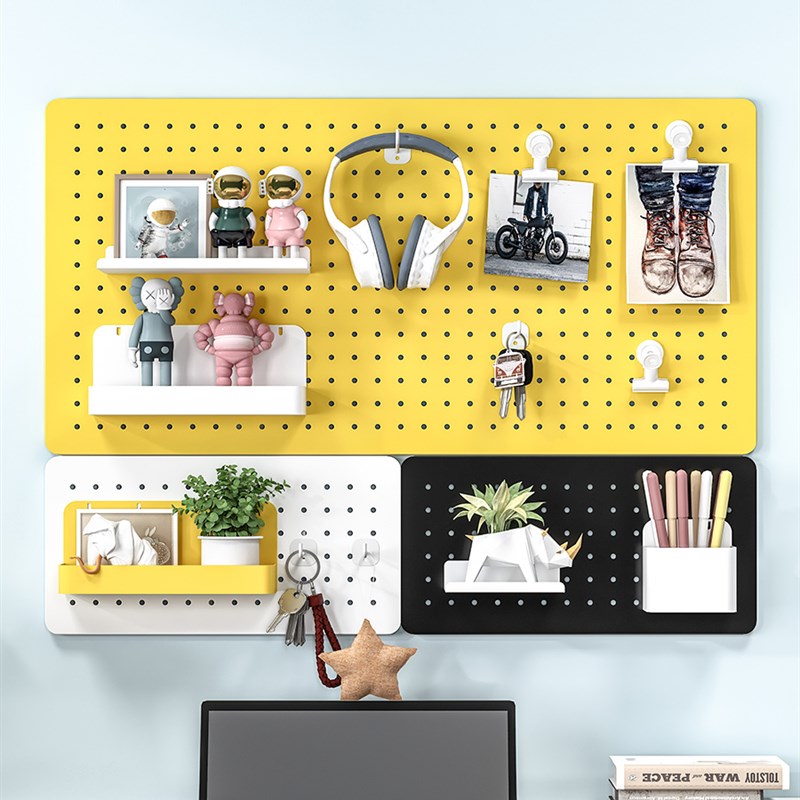 洞洞板置物架免i打孔客厅书房壁挂展示架玄关桌面墙上挂板收纳架