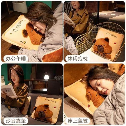 办公室午睡枕头毯子二合一水豚抱枕被子两用加厚折叠靠枕汽车靠垫