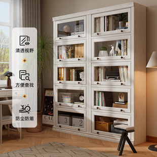 批书柜储物柜一体整墙带柜门家用客厅落地儿童防尘实木书架带玻璃