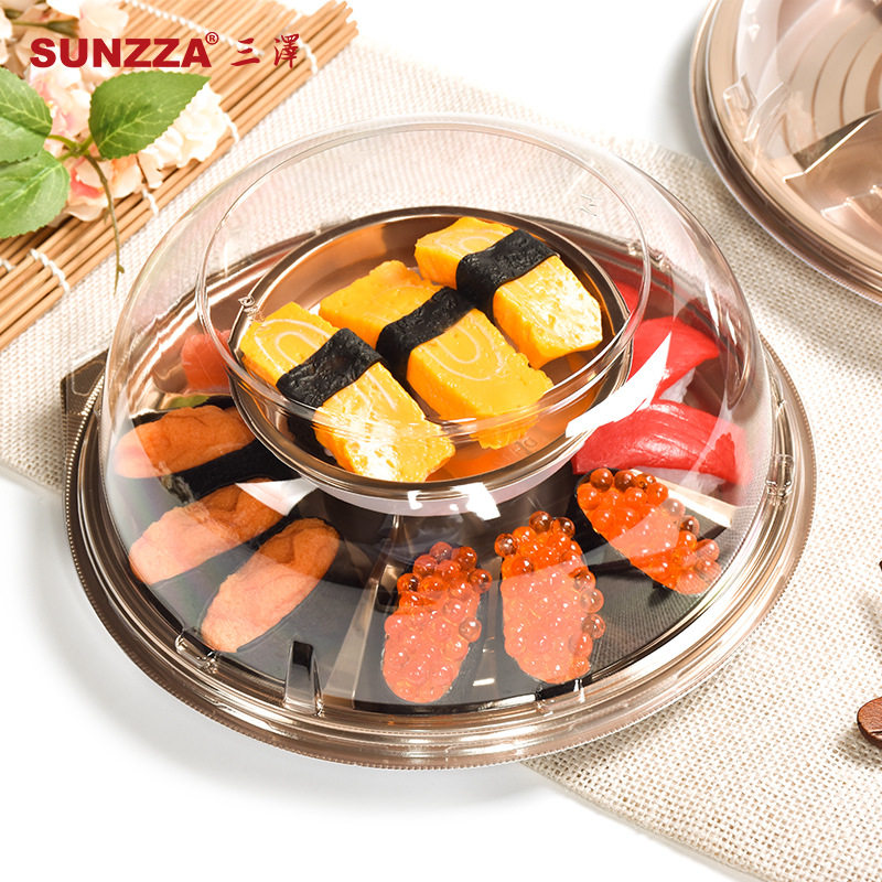 Sunzza高档哑金五分隔可拆卸双层一次性塑料寿司果切外带包装盒