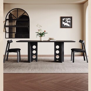 乐树家具复古黑胡桃木餐桌现代简约长方形全实木面中古风实木餐桌