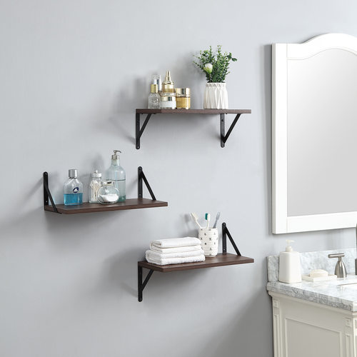 胡桃色三角铁墙架客厅卧室悬浮置物架隔板电视墙装饰美式乡村墙架