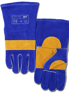 友盟AP-1166彩蓝色加金黄托高档烧焊手套