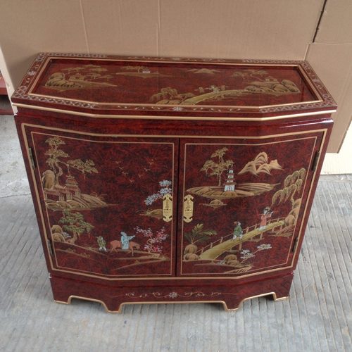 至高美红色两门柜玄关柜彩绘家具手绘山水进门玄关柜门厅装饰柜子