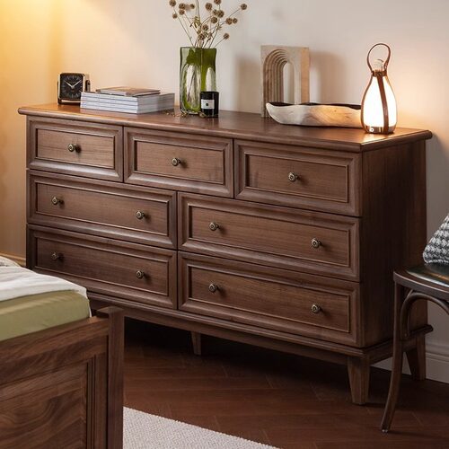 出口美式复古做旧实木七斗柜法式橡木卧室储物柜边柜抽屉柜实木