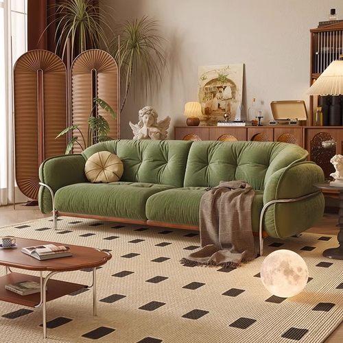 法式复古奶油风实木云朵沙发美式客厅设计师轻奢科技布三人位沙发