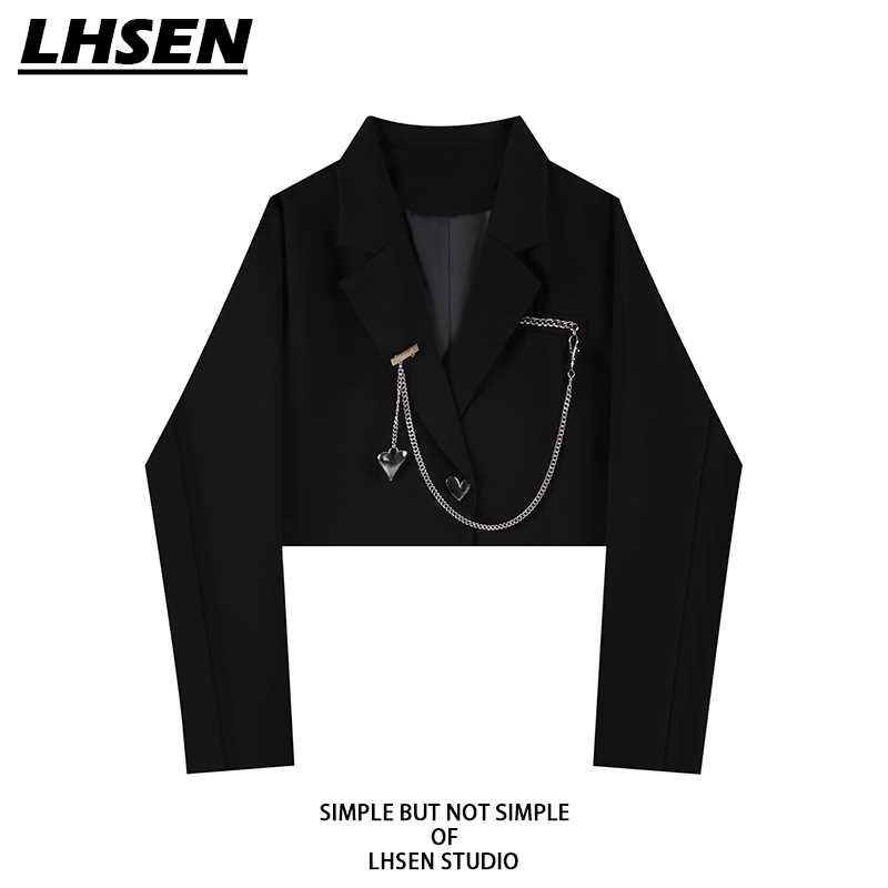 「LHSEN」黑色短款小西装外套女宽松小个子炸街设计感小众小西服