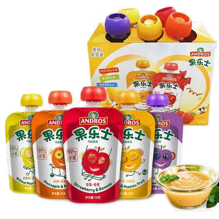 andros/果乐士果泥90g*6支装儿童辅食水果果泥可吸果泥儿童小零食