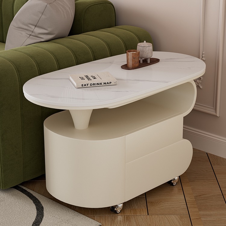 现代简约轻奢岩板茶几家用客厅感茶几可移动推车边几沙发边g^