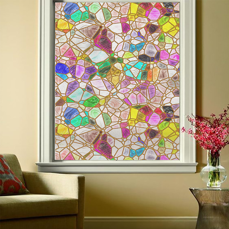 欧式彩色复古彩绘艺m术静电磨砂玻璃贴膜衣整体橱柜门窗户窗花贴