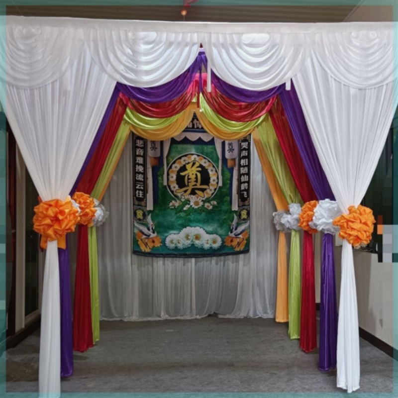 白事灵堂幕布丧事布置黑白葬礼背景墙灵棚装饰殡仪馆孝Z堂布幔用