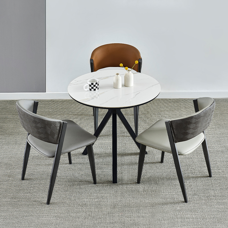 岩板圆桌餐桌休h闲门店接待洽谈桌椅组合阳台桌子家用郁金香小圆