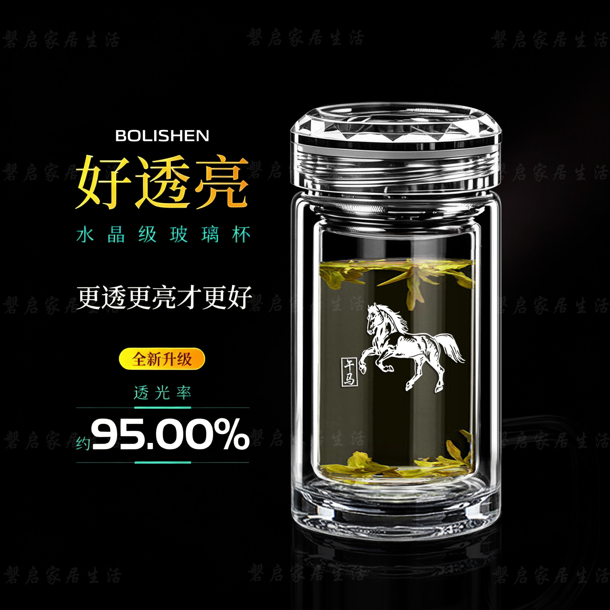 隔热加厚双层高硼硅玻璃杯钻切盖