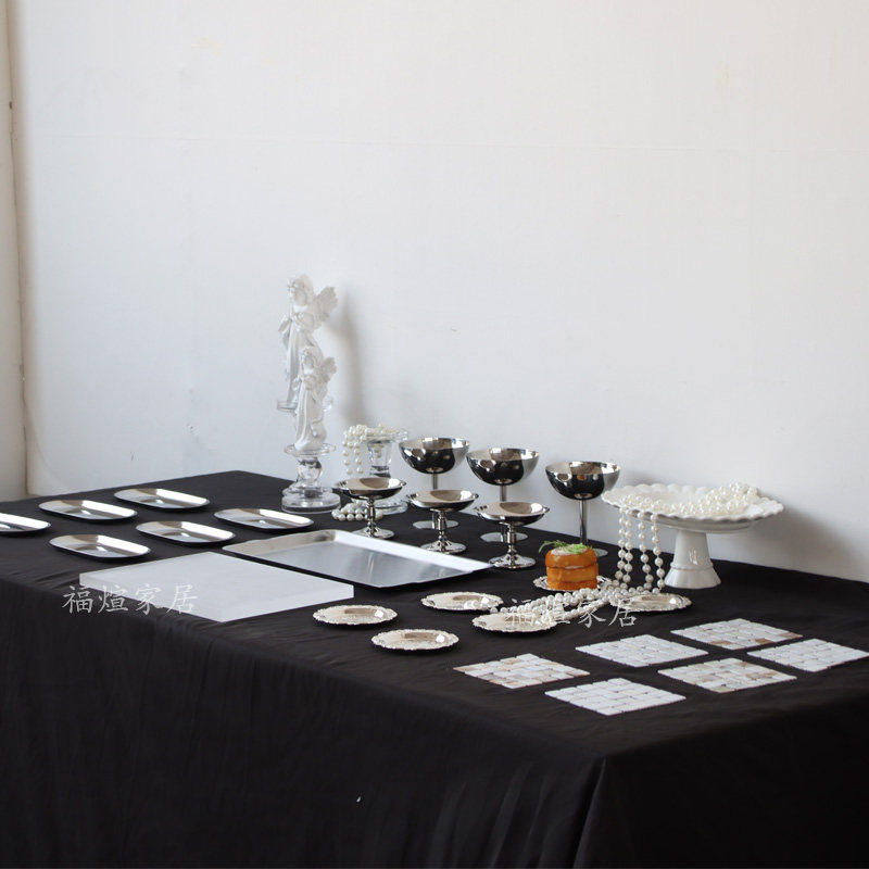 银色器皿甜品台老钱风户外婚礼甜品台不锈钢布丁容器陈列式糕点盘