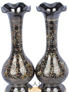 巴基斯坦铜器14寸彩点花瓶仿古典艺术手工雕刻铜花瓶家居摆设插花