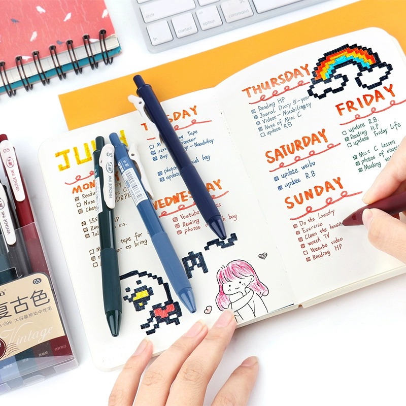 复古色中性笔点石速干按动