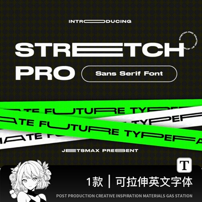 现代可拉伸扩展潮流创意无衬线英文字体StretchPro电脑PS字体包AI
