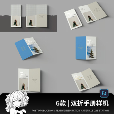9.9x21二双两折页邀请函宣传单vi提案展示智能贴图样机psd素材