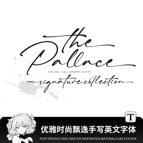 优雅时尚飘逸连贯手写海报标题LOGO设计钢笔签名英文字体素材