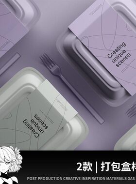 打包盒样机餐饮食品外卖快餐品牌餐盒饭盒展示vi贴图psd设计素材