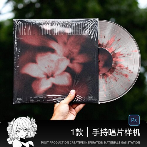 手持手拿潮流复古黑胶唱片专辑电音乐CD样机摇滚朋克ps设计素材