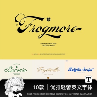 10款优雅轻奢花体手写英文字体安装包logo排版设计psAI字体库