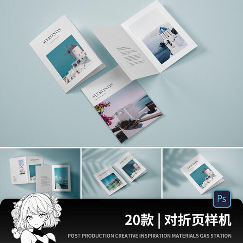 PS双折页对折页宣传册宣传单效果图展示智能贴图样机PSD设计素材