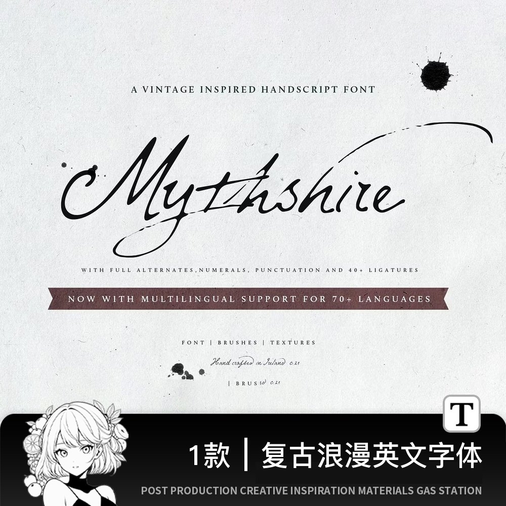 1款复古优雅浪漫婚礼请柬邀请函墨迹手写英文字体安装包psAI字库