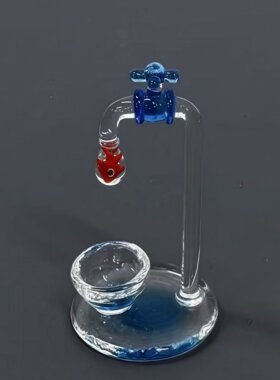 创意桌面琉璃水龙头小摆件钱袋鱼小猫洗澡可爱手工造景礼品福袋