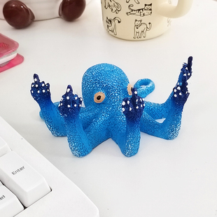章鱼中指创意恶搞客厅桌面摆件生日礼物装饰仿真抽象夜光章鱼