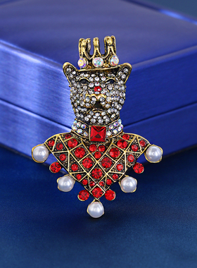 高级感奢华百搭复古水钻猫咪胸针女珍珠镶嵌晚宴配饰红色宝石别针