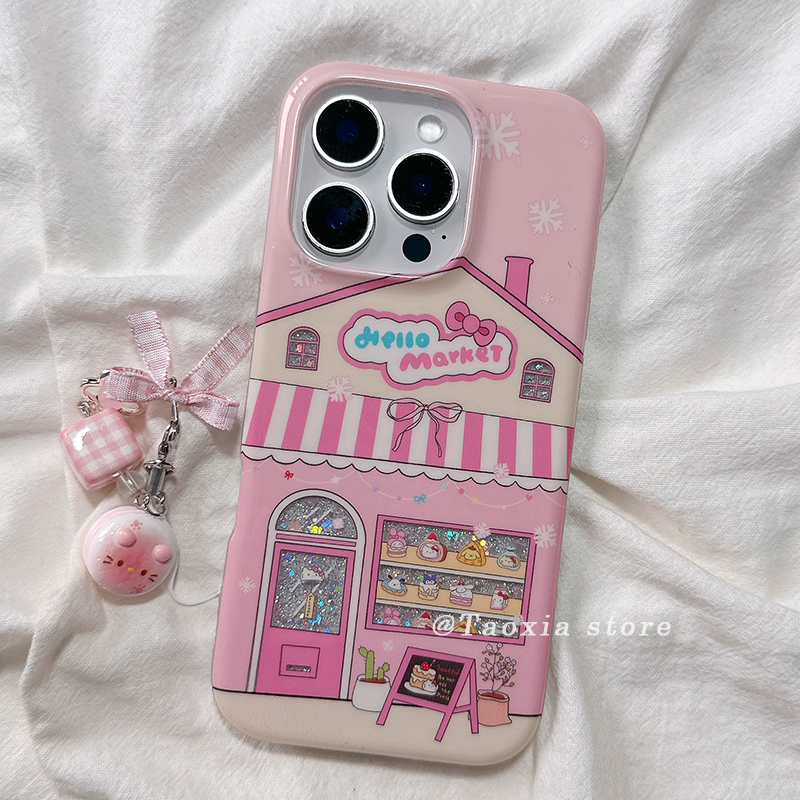 ins少女日韩蛋糕店房子适用苹果13手机壳iPhone15promax保护壳iPhone16新款14防摔硅胶17高级感全包女软粉色p