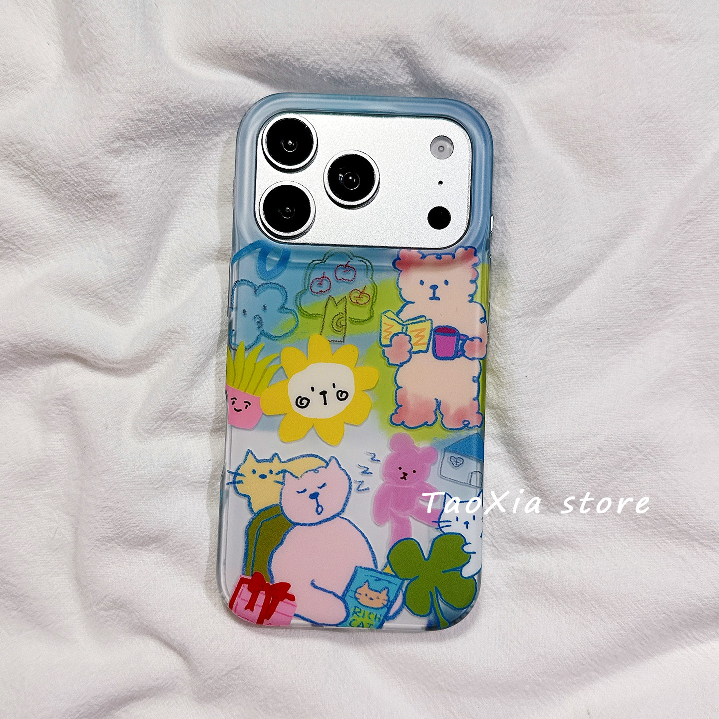 ins夏日涂鸦可爱卡通适用苹果17手机壳iphone18promax保护套16Pro硅胶15高级感好看新款硅胶防摔全包磨砂女软