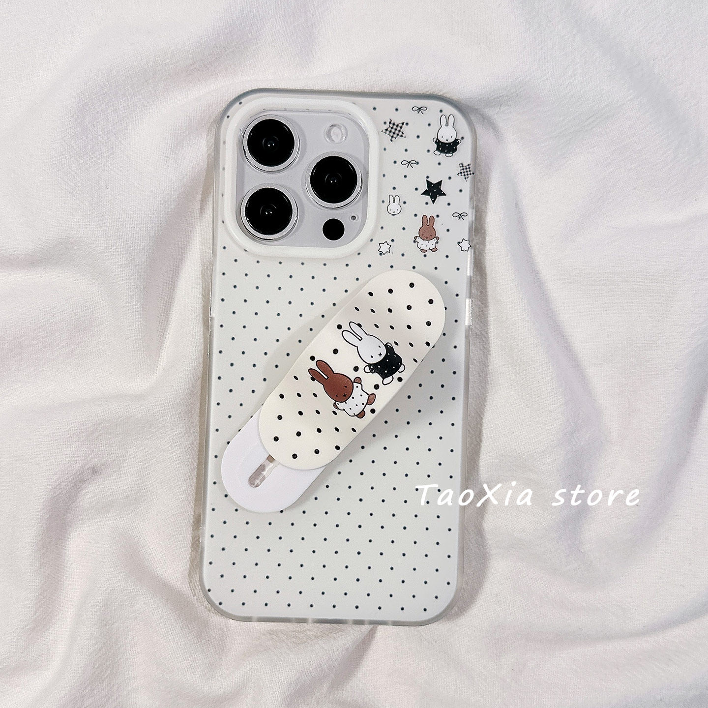 简约波点小兔子适用苹果17手机壳iphone17promax保护套16Pro硅胶15/14高级感13新款全包防摔带OK绷支架女款软