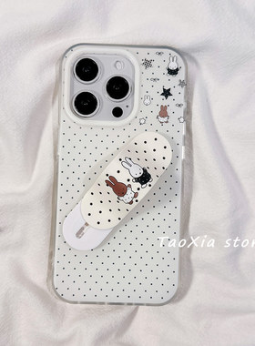 简约波点小兔子适用苹果17手机壳iphone17promax保护套16Pro硅胶15/14高级感13新款全包防摔带OK绷支架女款软