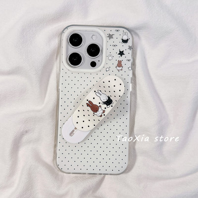 简约波点小兔子手机壳适用苹果
