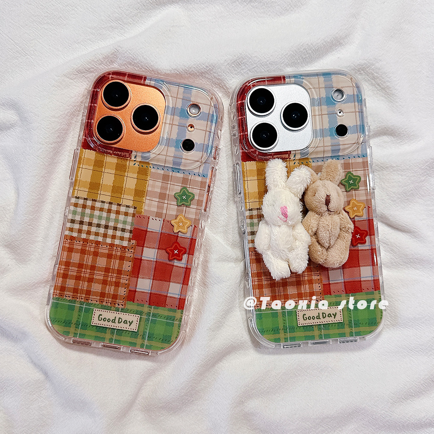 ins秋冬立体毛绒小兔子适用苹果16手机壳iphone17promax保护套15Pro硅胶13/14高级感新款全包防摔女款格纹软p,3C数码配件,手机保护套/壳,淘宝优惠券,粉丝福利购,淘宝优惠卷