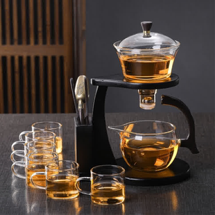 家用送礼泡茶碗懒人茶壶功夫茶杯 半全自动泡茶器耐热玻璃茶具套装