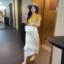 RIERA夏日漂亮小套装时尚轻奢高级感女神范黄色衬衫波点半身裙子