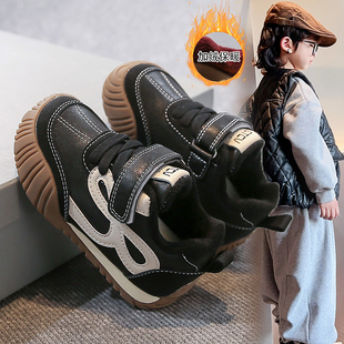 复古加绒保暖德训鞋儿童魔术贴软底运动鞋2025新款男女童休闲鞋子