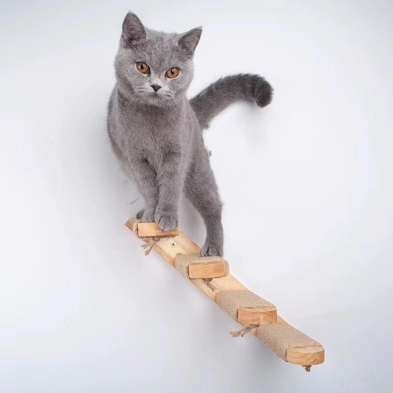 木制猫爬梯子墙壁实木带剑麻猫架壁挂式猫咪攀爬楼梯玩具宠物猫