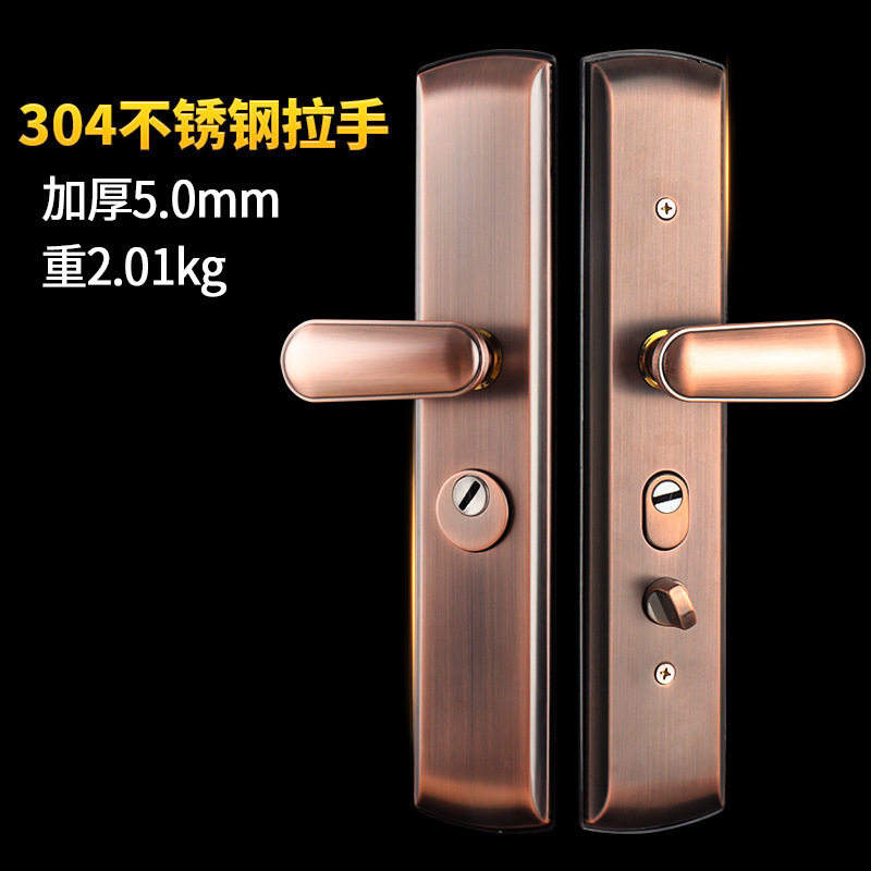 机械门锁加厚5.0不锈钢防盗门锁家用通用型面板入户大门把手批发