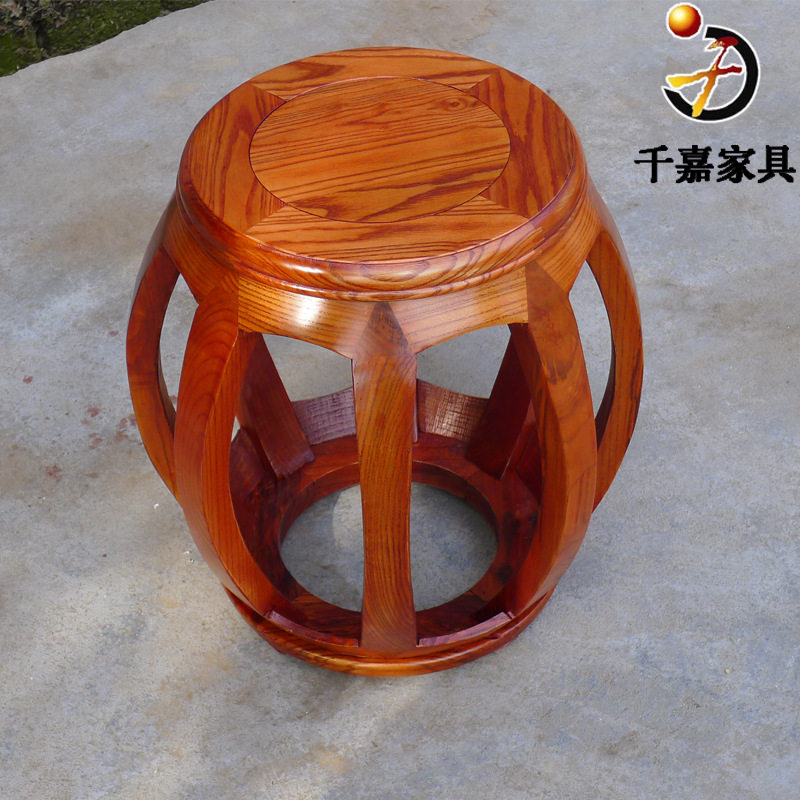 中式鼓凳仿古小孩凳榆木休闲凳家具实木椅圆鼓凳古筝凳换鞋凳