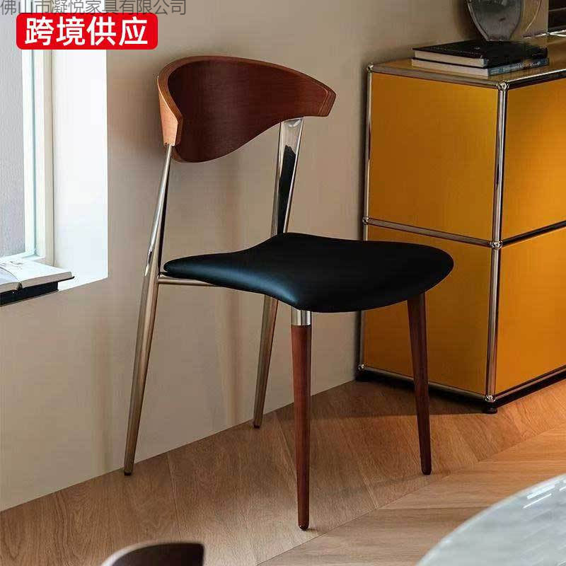 欧式复古餐椅家用设计师款网红靠背椅现代简约中古风实木休闲椅子