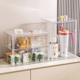 亚克力防尘透明杯子收纳盒ins风家用水杯玻璃杯分格多层收纳柜子