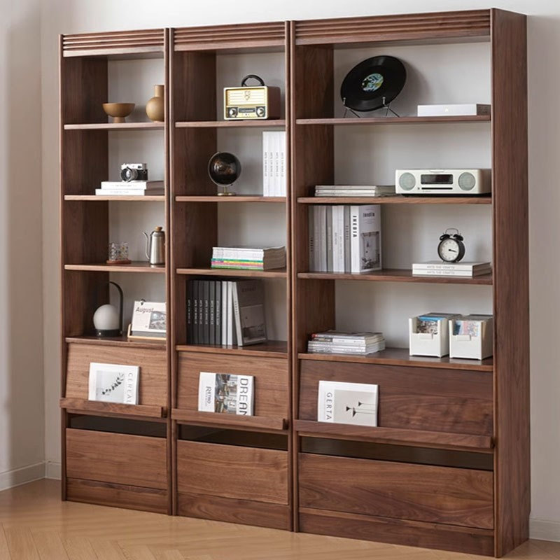 厂家直销北美黑胡桃实木书柜简约樱桃木书架组合落地储物满墙书橱