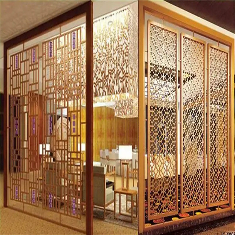 佛山厂家生产仿古木纹铝窗花铝合金格栅方通焊接防盗漏窗景墙铝格