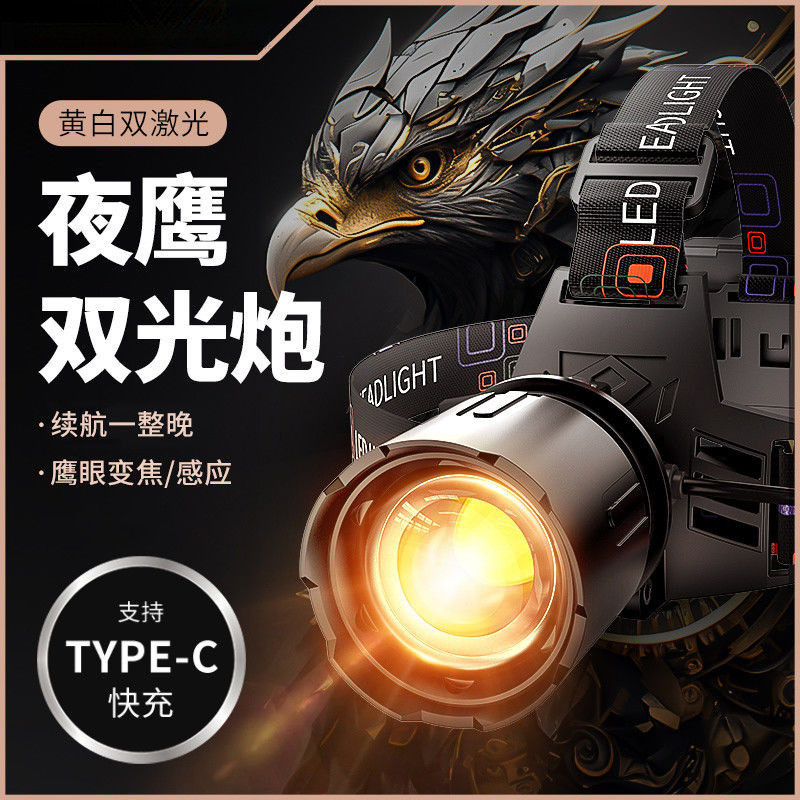 头灯强光充电超亮头戴式手电筒2024新款感应超长续航锂电矿灯