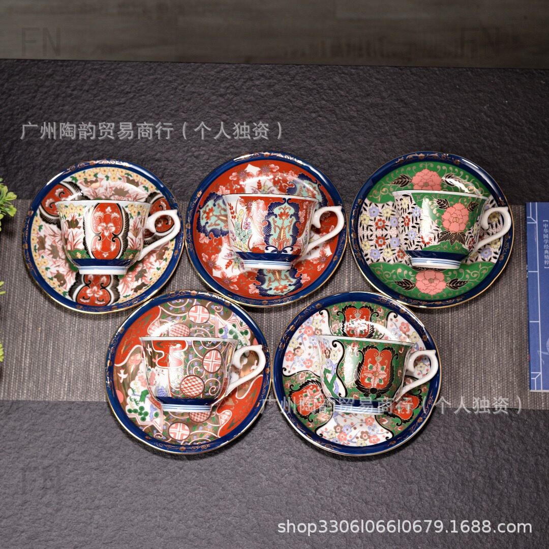 日本林九郎陶瓷咖啡杯复古伊万里下午茶杯碟喝水日式礼品原盒套装